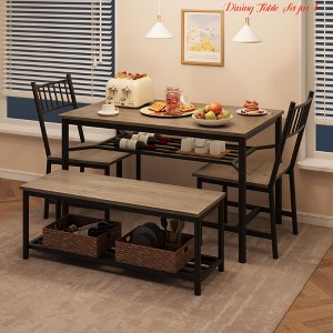 Small Space, Farmhouse Dining Table Set for 4, 4 Piece Kitchen Table and Chairs w/ Storage Rack, Rectangular Dining Room Furniture Set w/ Bench - 1 of 4