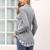 Clearlove Women's Long Sleeve V Neck Contrast Collar Shirt A-line Pleated Office Tunic - 4 of 4