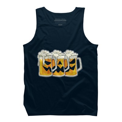 Men's Design By Humans Halloween Jack O Lantern Beer Drinking By RedBirdLS Tank Top