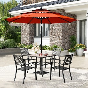 Captiva Designs 6pc Patio Square Table with Steel Frame & Stackable Fixed Chairs & 10ft 3 Tier Auto-tilt Umbrella - 1 of 4