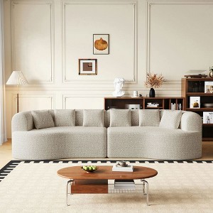 Resenkos 106.3" Curved Sectional Sofa, 4-Seater Cloud Couch with 6 Pillows and Memory Foam Comfort, Light Khaki - 1 of 4
