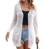 Womens Sweater Cardigan Open Front Mesh Sweater with Side Pocket Ribbed Cuff Sweater Knit Beach Cover Ups - 4 of 4