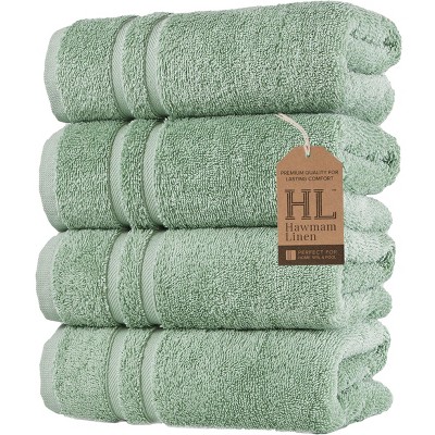 Hawmam Linen Hand Towels for Bathroom, Set of 4, 16x29 Inch, Premium Turkish Cotton, Highly Absorbent Hotel Collection, Blissful Luxury Spa Feel