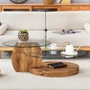 Maggift Patio End Tables, Glass Top Round Coffee Table, Double Layer Design, Suitable for Living Room, Patio, Bedroom, Brown, 47"*29.5"*16.7" - 2 of 4