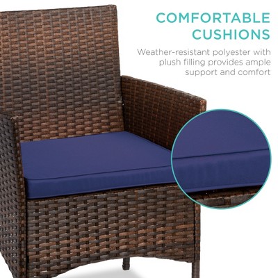 Brown and Navy 3-Piece Outdoor Wicker Patio Bistro Set