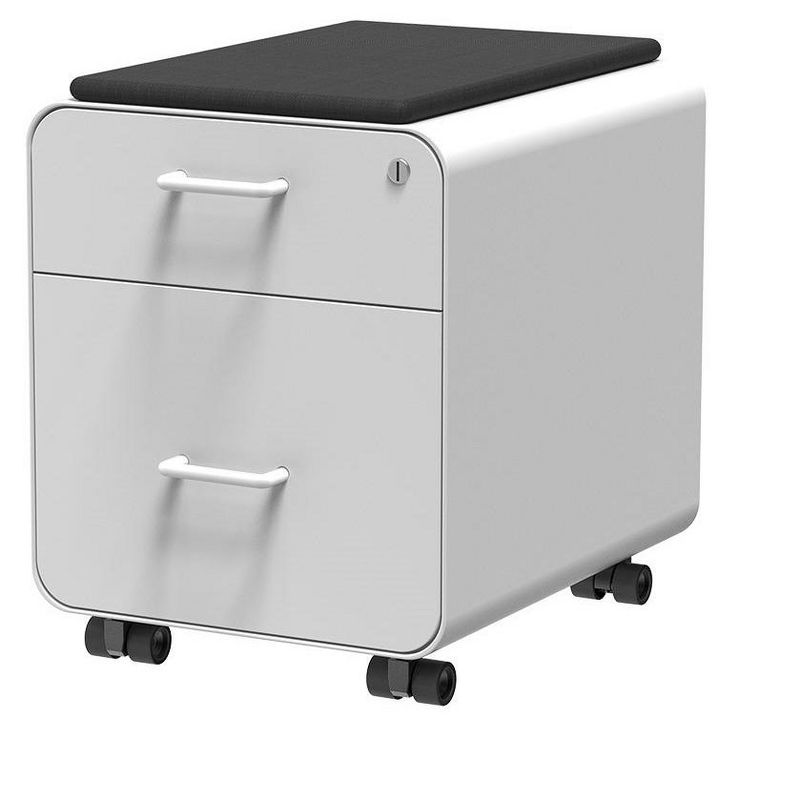 Monoprice Round Corner 2-Drawer File Cabinet - White, Lockable With Seat Cushion - Workstream Collection, 1 of 7