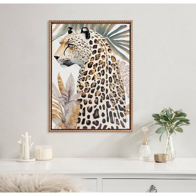 Gold Beaded Frame Fern Cheetah Canvas Wall Art 18x24