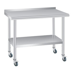 Stainless Steel Table, Heavy Duty Metal Commercial Prep Table With Open Storage Racks, Back Panel And Casters, Suitable For Kitchens, Home Hotels - 1 of 4