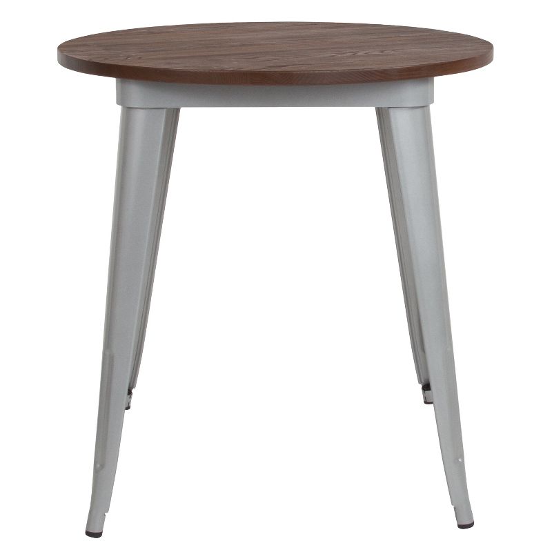 Flash Furniture 30" Round Metal Indoor Table with Rustic Wood Top, 4 of 5