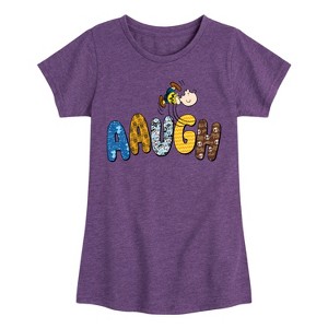 Girls' - Peanuts - Aaugh Pattern Charlie Brown Fitted Short Sleeve Graphic T-Shirt - 1 of 4