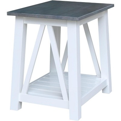 Surrey 31'' Solid Parawood End Table in White & Heather Gray