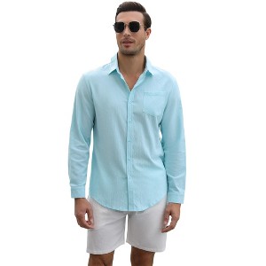 Coolmee Men's Matching Set 2 Piece Outfits Fashion Button Down Long Sleeve Shirts and Shorts Work Vacation Outfits - 1 of 3