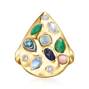 Ross-Simons Multi-Gemstone Teardrop Ring With 0.20 ct. t.w. Lab-Grown Diamonds in 18kt Gold Over Sterling - 1 of 4