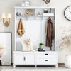 TiramisuBest Farmhouse 4-in-1 Hall Tree with Barn Doors,Movable Bench,7 Hooks,Shoe Storage Cabinet&6 Brake Wheels,76.9" Tall Entryway Organizer,White - 2 of 4
