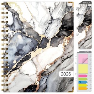 HARDCOVER 2026 Planner, 8.5"x11": 14 Months (Nov 2025-Dec 2026), Daily/Weekly/Monthly,  Bookmark, Pocket Folder w Sticky Notes (Black Gold Marble) - 1 of 4
