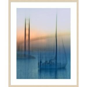 33" x 41" Sailboats on The Bay by Jerry Berry Wood Framed Wall Art Print - Amanti Art: Oversized Nautical Decor, Bathroom Picture - 1 of 4