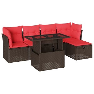 vidaXL 6 Piece Patio Sofa Set with Cushions Brown Poly Rattan - 1 of 4