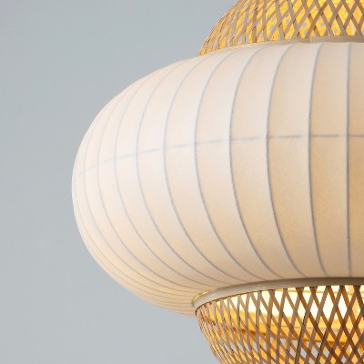 Large Bohemian Bamboo and Silk Pendant Light with Aluminum Body