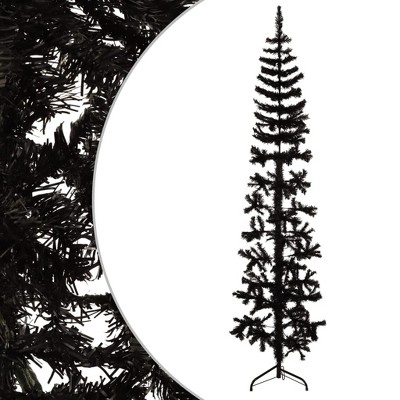 vidaXL Slim Artificial Half Christmas Tree - Space-Saving 7 ft Black PVC Christmas Tree with Steel Stand - Modern Style