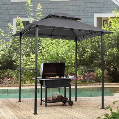 1pc Outdoor Grill Shelter with Double-Tier Polyester Canopy and Steel Frame Includes Bar Counters and Hooks No Furniture Included - Coolbibila