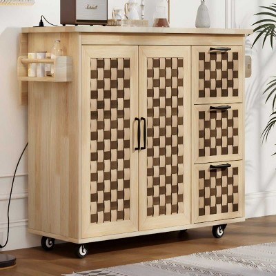 53 Inch Kitchen Island with Drop Leaf,Kitchen Cart with Internal Storage Rack And with 3 Drawers 2 Cabinets-Maison Boucle