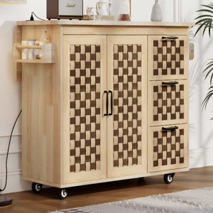 53 Inch Kitchen Island with Drop Leaf,Kitchen Cart with Internal Storage Rack And with 3 Drawers 2 Cabinets-Maison Boucle - 1 of 4