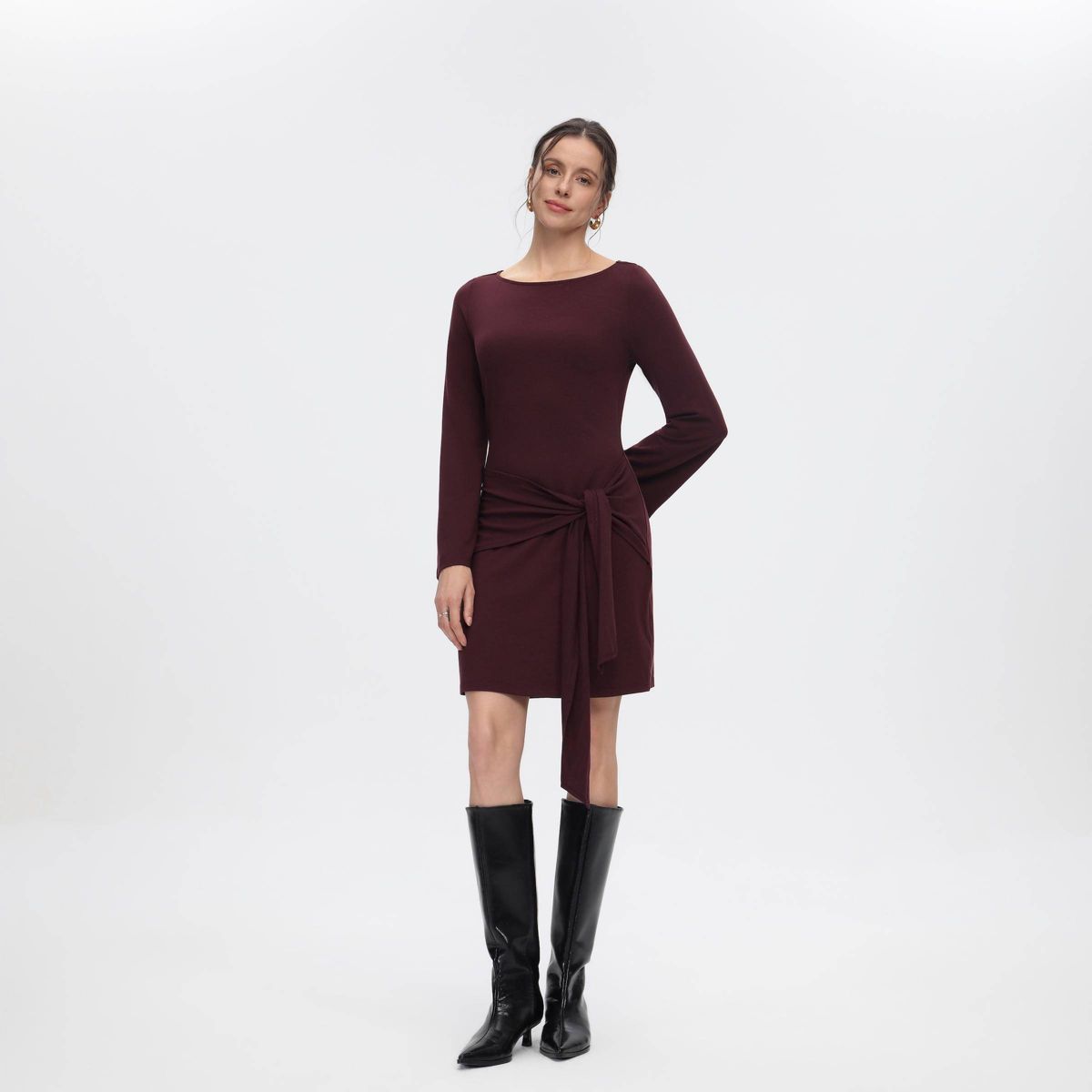 Women's Bell Long Sleeve Fitted Knit Waist Tie Mini Dress - A New Day™ - thumbnail 9