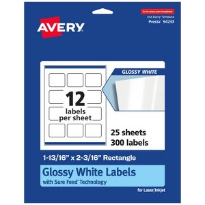 Avery Glossy White Rectangle Labels with Sure Feed, 1-13/16" x 2-3/16" - 1 of 4