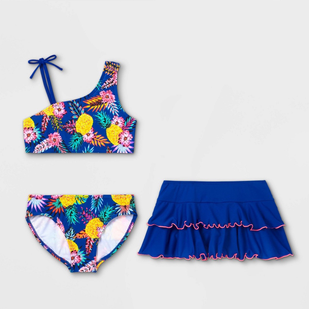 size small 6/6x Girls' Tropical Paradise 3pc Bikini Set - Cat & Jack Blue S
