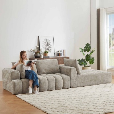 Aukfa 108.2"L-Shaped Chenille Sectional Sofa with Chaise,No Assembly Required Modular Sofa,Tufted Upholstery,Khaki
