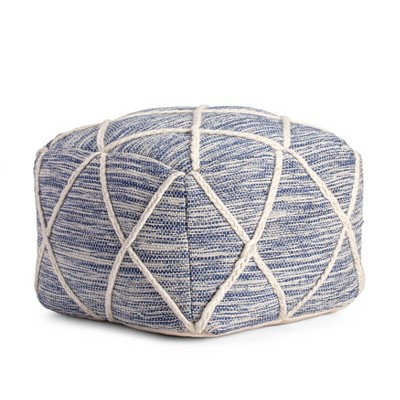 Kirkwood Lake 22" Blue & Ivory Square Pouf Ottoman