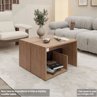 VYNXARIA Side Table in Melamine with Open Storage, Pine and Black