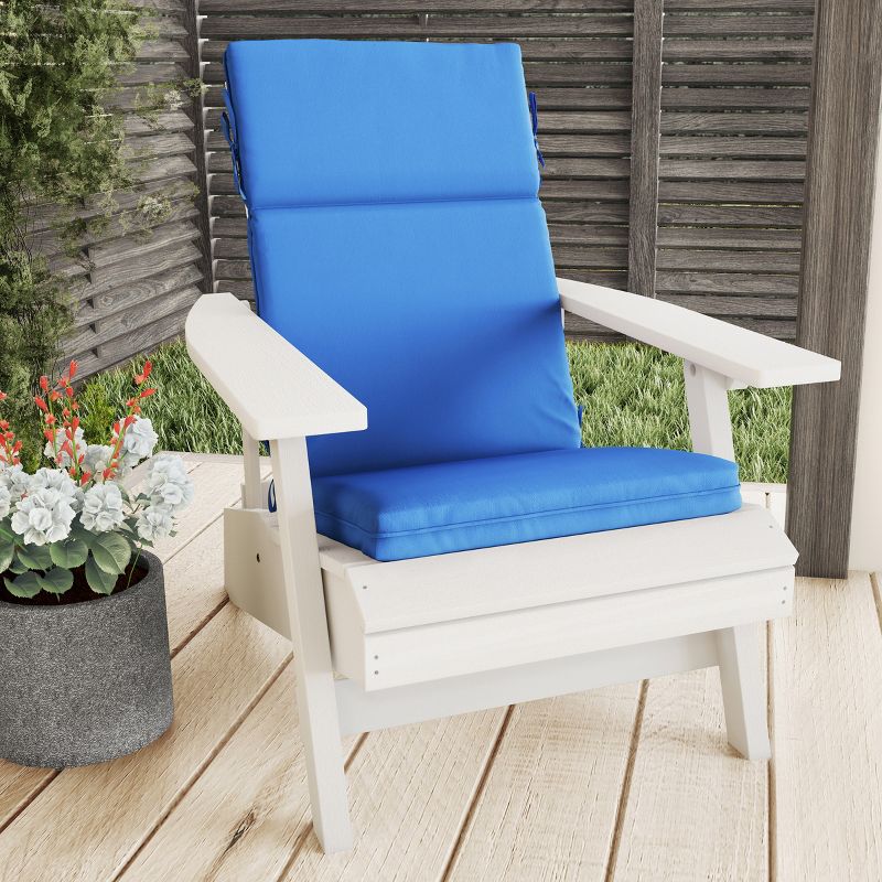 High-Back Patio Chair Cushion For Outdoor Furniture, Adirondack, Rocking or Dining ChairsBlue Mildew & UV Resistant Fabric with Piping & Ties by LHC, 1 of 8