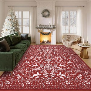 Christmas Washable Area Rug, Xmas Foldable Festive Decor Indoor Mat, Low Pile Stain Resistant Floor Carpet for Living Room, Bedroom - 1 of 4