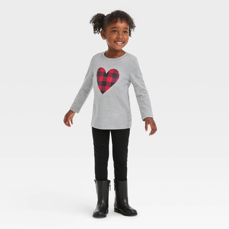 Toddler Girls' Heart Plaid Long Sleeve T-Shirt - Cat & Jack™ Heather Gray, 4 of 7