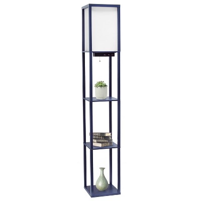 Classix Navy Blue 62.5" 3-Tier Shelf Floor Lamp with Linen Shade