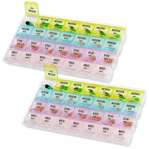 MEDca Pill Organizers: 2-Pack Large Organizer w/ Weekly and Daily 4-Times/Day Compartments for Morning, Noon, Evening, Night: BPA-Free - 1 of 4