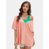 EXLURA Women's Casual Oversized V Neck T-Shirts Tops Reversible Athletic Workout Crew Neck Fashion Trendy Tee - 3 of 4