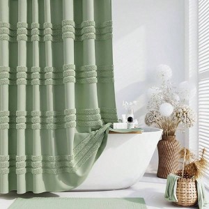 Sage Green Tufted Curtain, Farmhouse Waterproof 72x72 with Hook, Wrinkle Free - 1 of 4