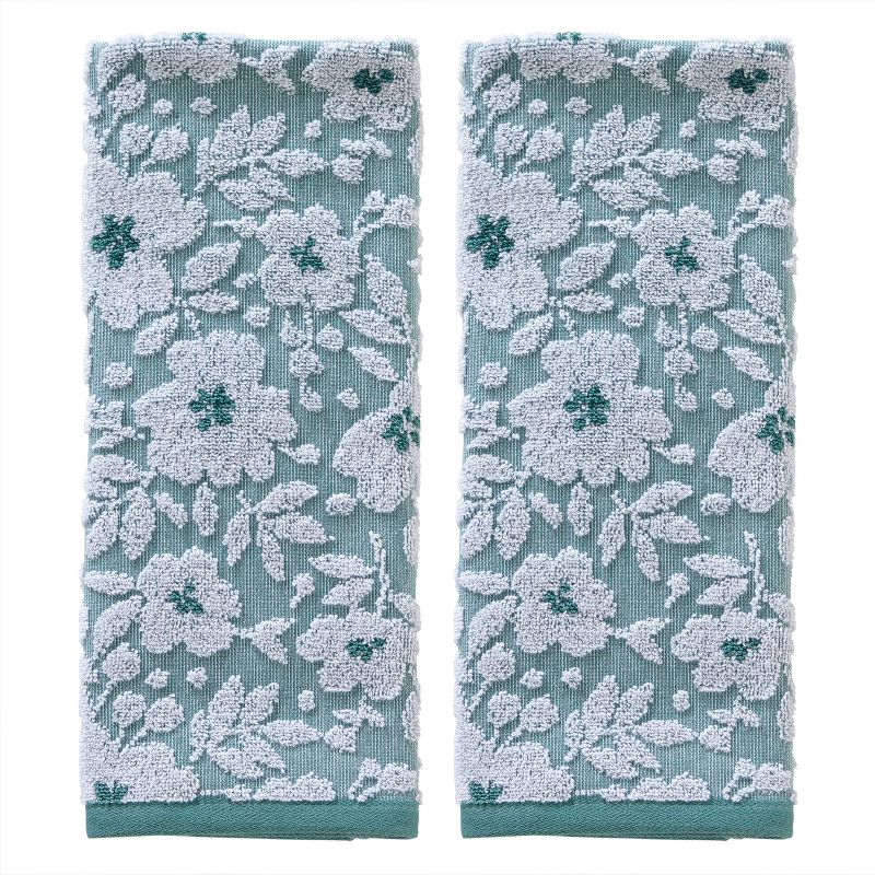 2pc Floral Jacquard Hand Towel Set Moss Green - SKL Home, 1 of 7