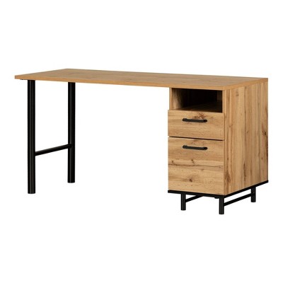 South Shore Melamine Desk Nordik Oak: Laminated Workstation with Storage, Adult Assembly
