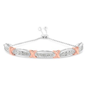 Haus of Brilliance Silver 1/4 Cttw Round-Cut Diamond X & Tapered Bar Miracle-Set Bolo Bracelet - 1 of 4