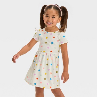 Cat & Jack - Brandclub - Toddler Girls' Short Sleeve Smiley Face Dress  - Cat & Jack™ Cream 3T