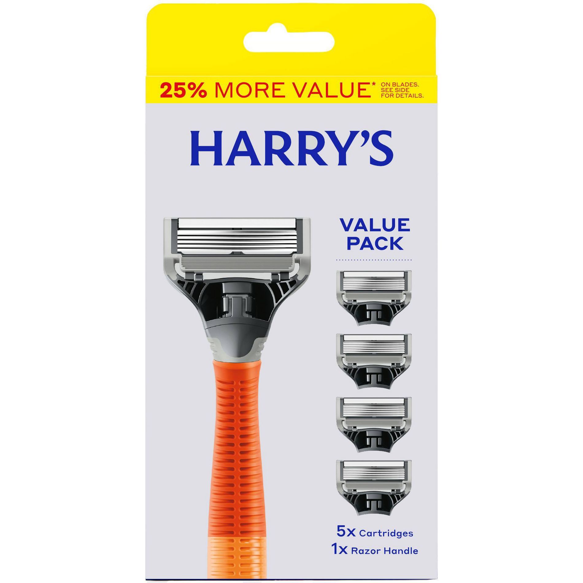 Harry's Original Razor Handle for Men with 5 Razor Blade Cartridges - Ember Orange