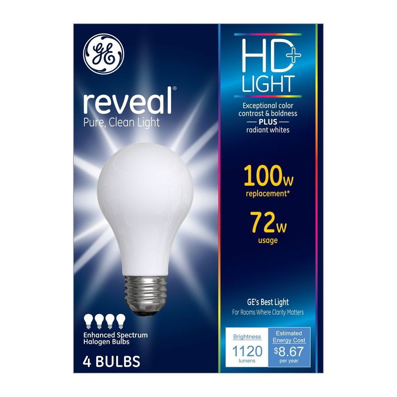 GE 4pk 72W 100W Equivalent Reveal HD+ Light Bulbs, 1 of 6