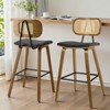 Bekrvio 26" Mid Century Modern Counter Height Bar Stools - Rattan Cane Back, Wood, PU Leather Upholstered for Kitchen Island Dining - 3 of 4