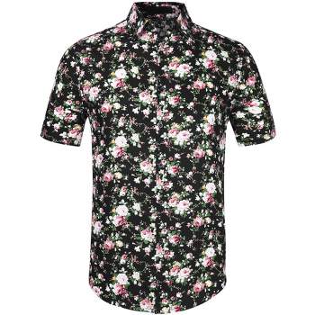 Lars Amadeus Men's Summer Floral Printed Short Sleeves Button Down Beach Hawaiian Shirt