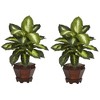 Nearly Natural Dieffenbachia with Wood Vase Silk Plant (Set of 2), Golden - image 3 of 4