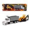 New Ray 1:43 International LoneStar Dump Truck (White) with Flatbed Trailer and Wheel Loader (Yellow) - 3 of 3