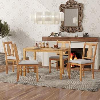 5-Piece Kitchen Dining Table Set, Wooden Rectangular Dining Table and 4 Upholstered Chairs for Kitchen and Dining Room - ModernLuxe